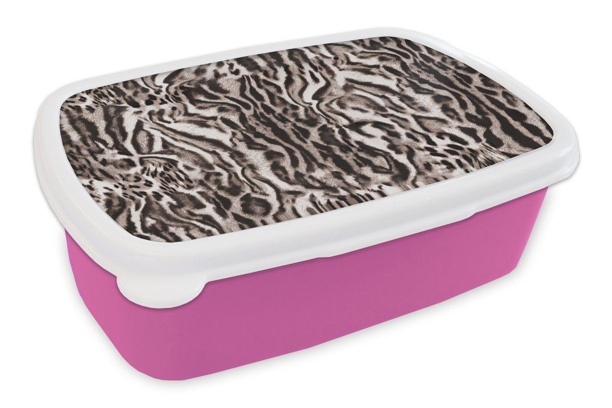 MuchoWow Lunchbox Panther Druck - Braun - Abstrakt, Kunststoff, (2-tlg), Brotbox für Erwachsene, Brotdose Kinder, Snackbox, Mädchen, Kunststoff rosa