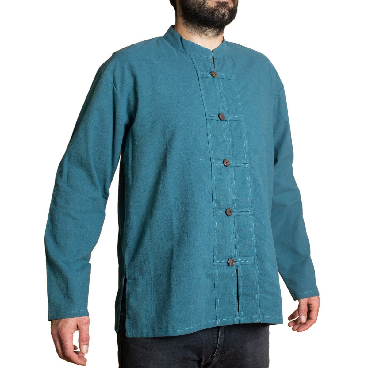 PANASIAM Kurzarmhemd Fischerhemd Ben mit 5 Holzknöpfen 100 % Baumwolle ange günstig online kaufen