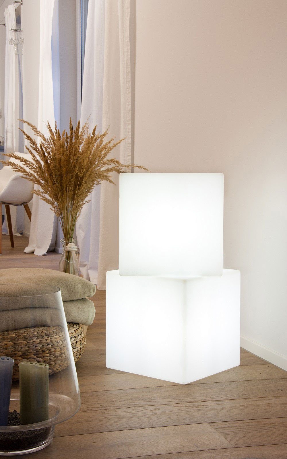 8 seasons design LED Würfel Shining Cube, Würfelleuchte für außen (Garten, Terrasse, Balkon), LED wechselbar, E27-Fassung, warmweißes Licht, 43cm, Dekolampe, Beistelltisch - Indoor & Outdoor