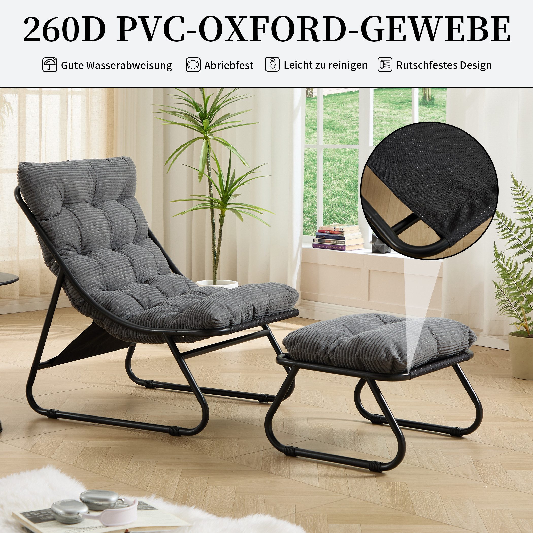 SeedWave Loungesessel mit Ottoman Liegestuhl Stahlgestell Gartenstuhl mit Trennbaren Pölster (bestehend aus Sessel und Hocker), Outdoor Terrassenstuhl für Garte – Bild 4 von 5