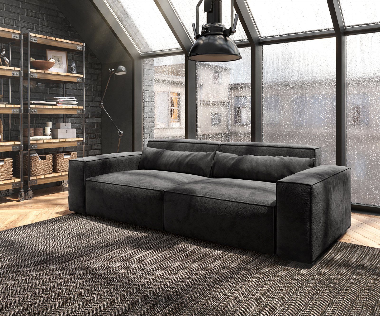 DELIFE Big-Sofa Sirpio, Mikrofaser Schwarz 230x95 günstig online kaufen