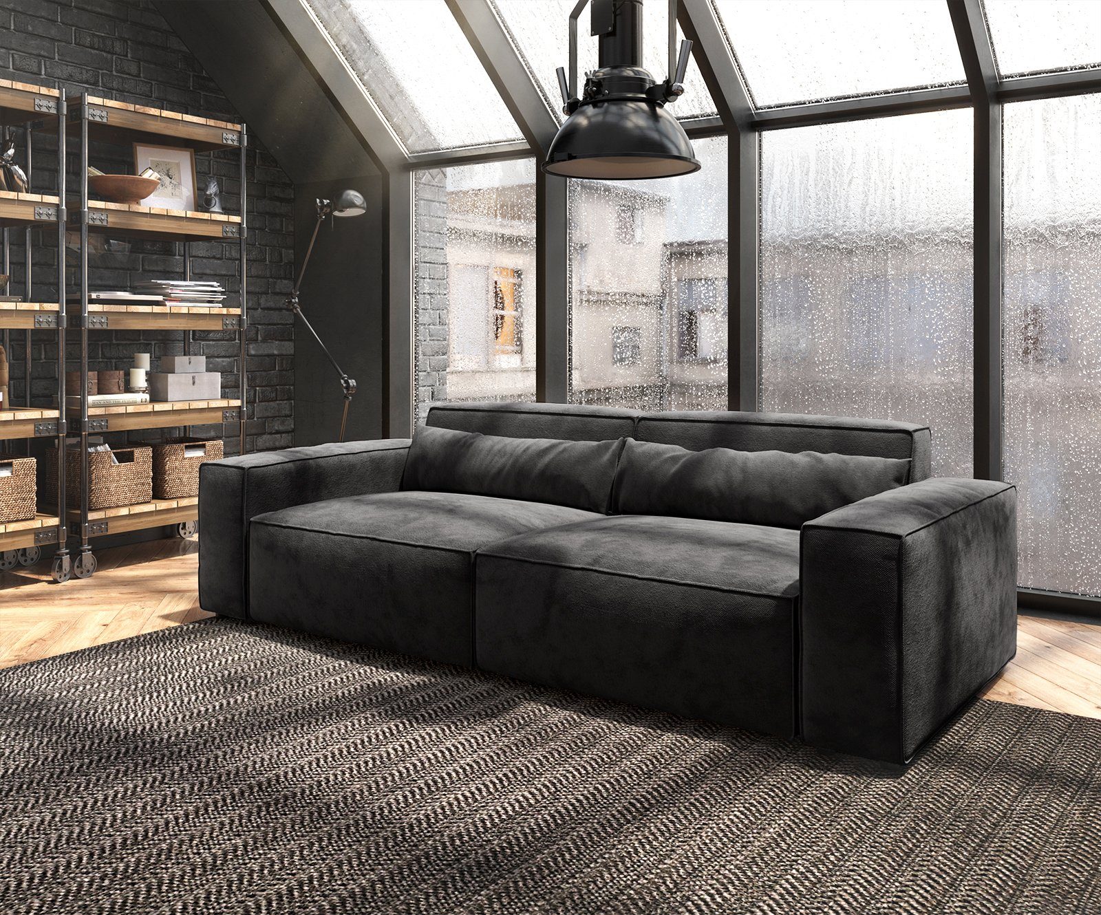 DELIFE Big-Sofa Sirpio, L Mikrofaser Schwarz 260x110 cm