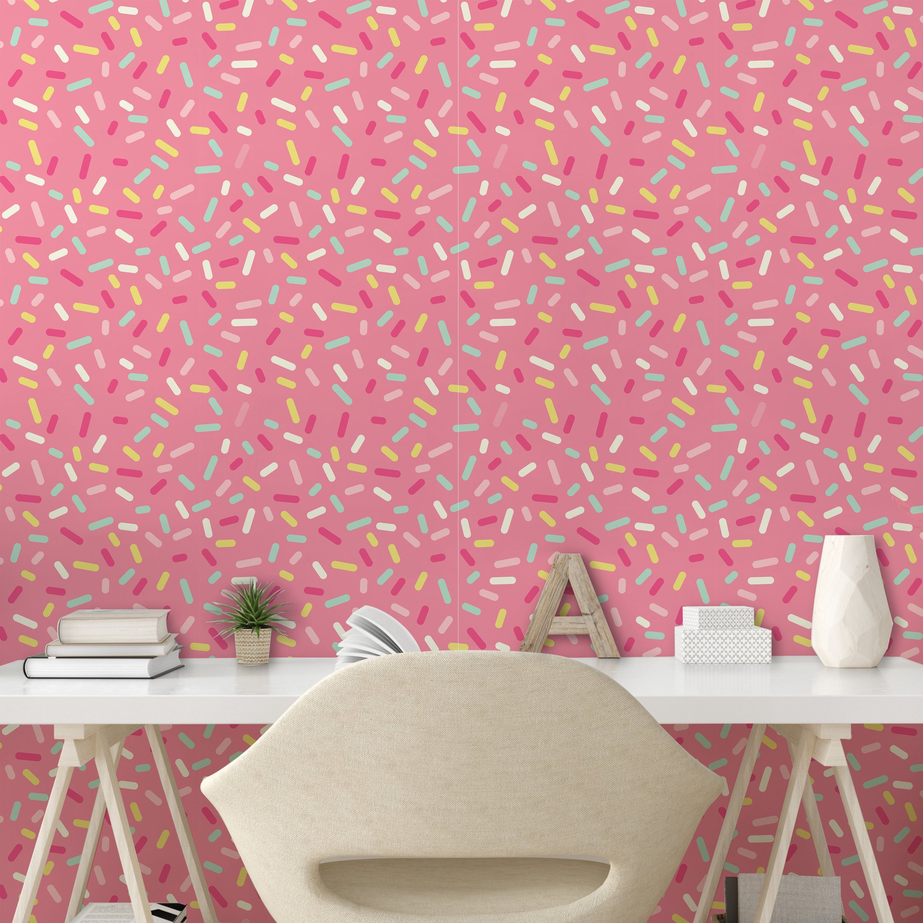Abakuhaus Vinyltapete selbstklebendes Wohnzimmer Weiß Sprinkles Donut und Pink Küchenakzent