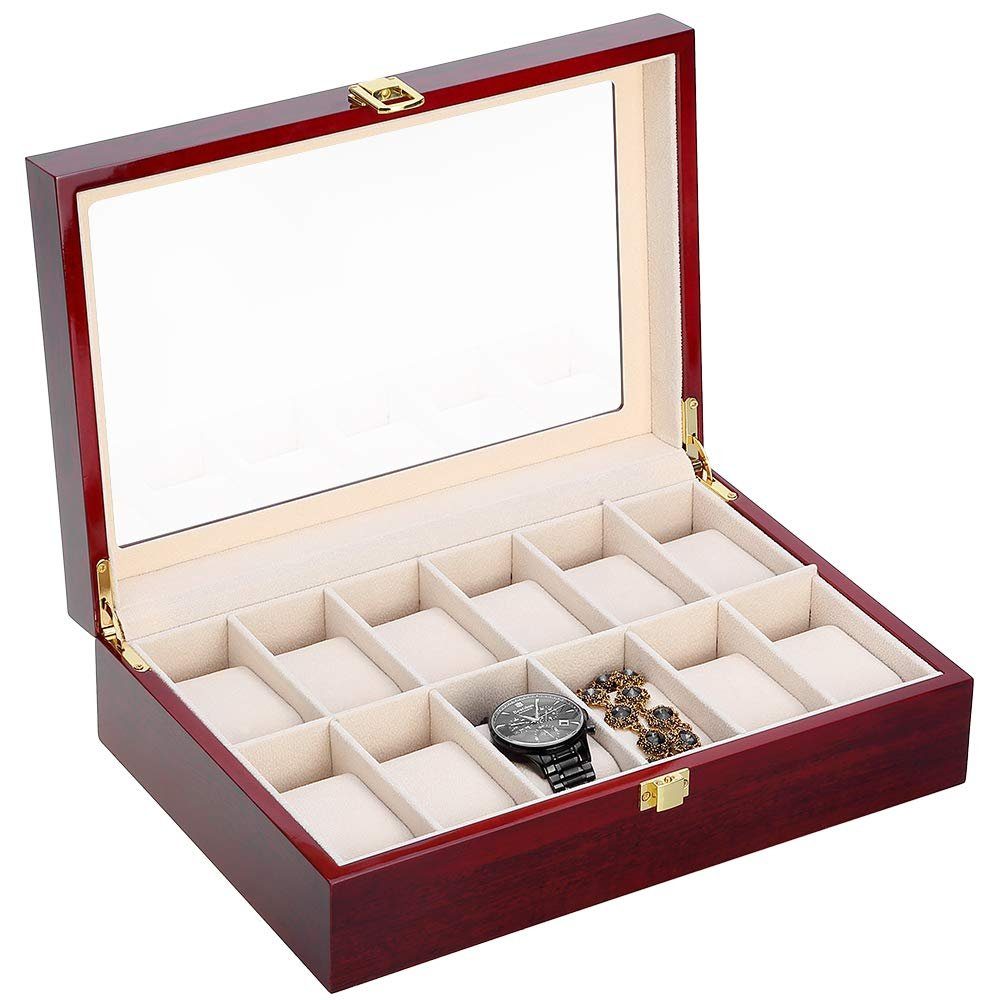 Rosnek Uhrenbox 2/3/5/6/10/12 Slots,Holz Uhrenkasten Schmuckkästchen günstig online kaufen
