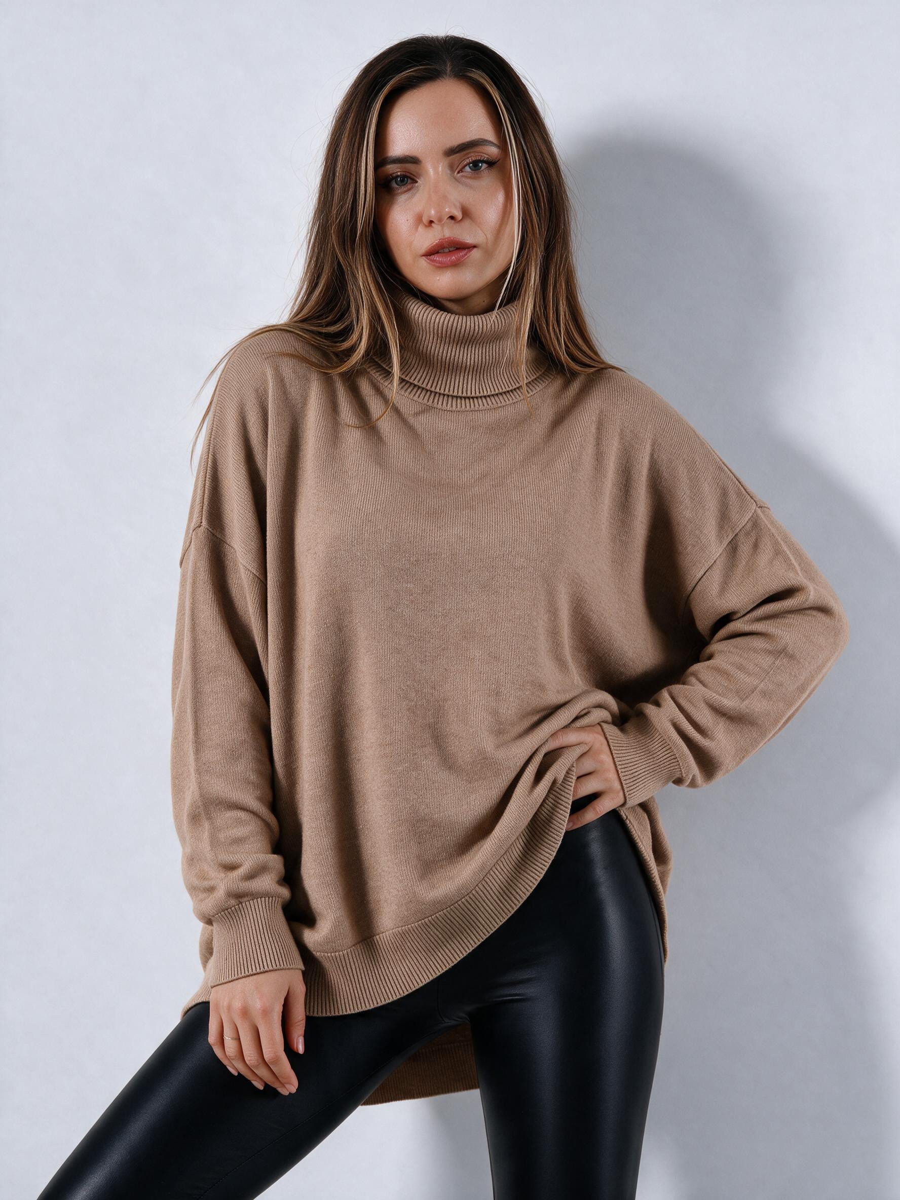 YC Fashion & Style Strickpullover Vokuhila-Rollkragenpullover – weich & lässig, One Size 34–44 in Unifarbe