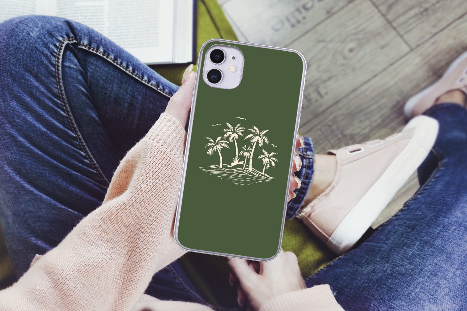 MuchoWow Handyhülle für Apple iPhone 11 Palmen - Strand - Grün - Beige - Tropisch, Smartphone-Bumper, Print, Handy Schutzhülle Dünn
