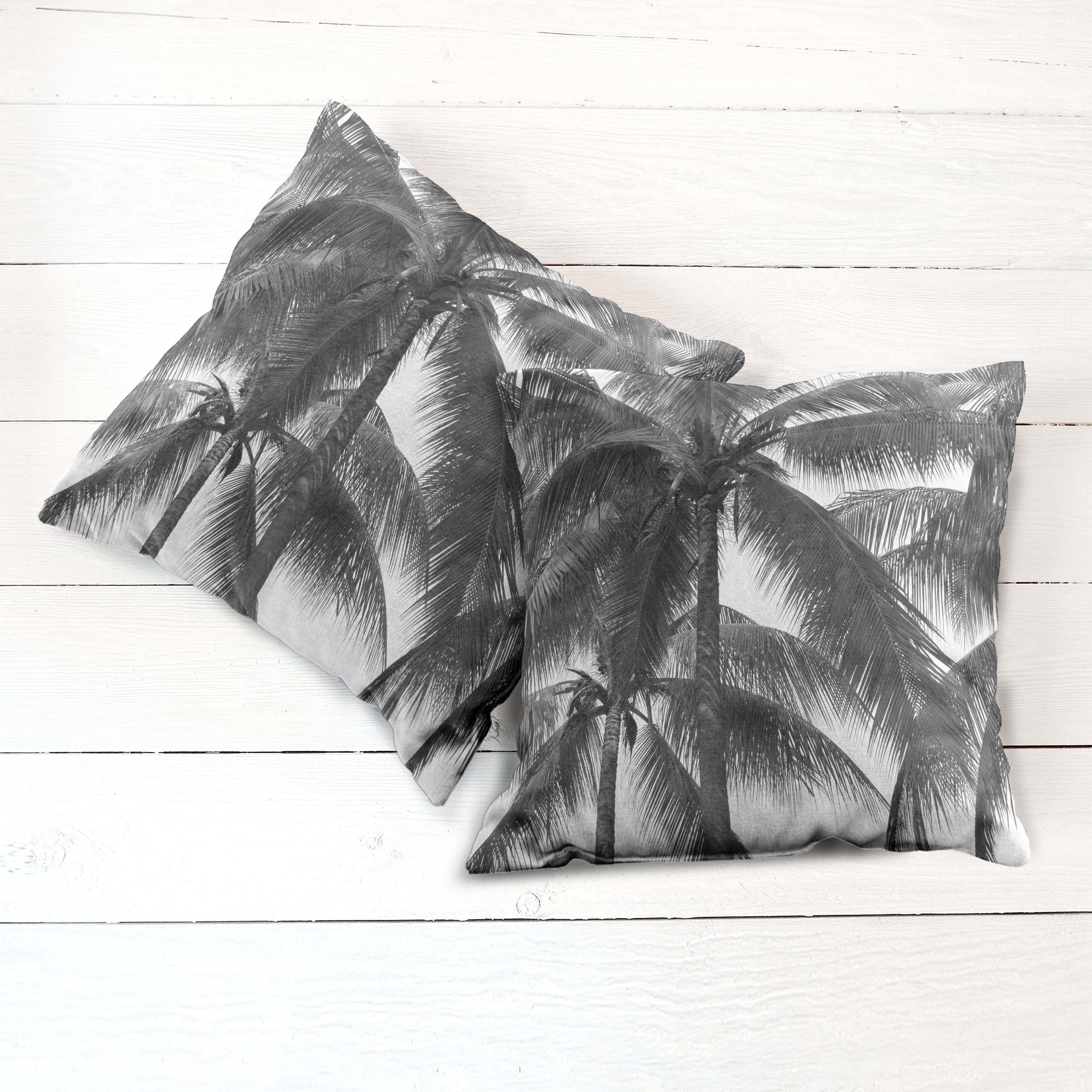 (2 Stück), Doppelseitiger Kokosnuss-Palmen Digitaldruck, Abakuhaus Grau Modern Accent Kissenbezüge Tropical