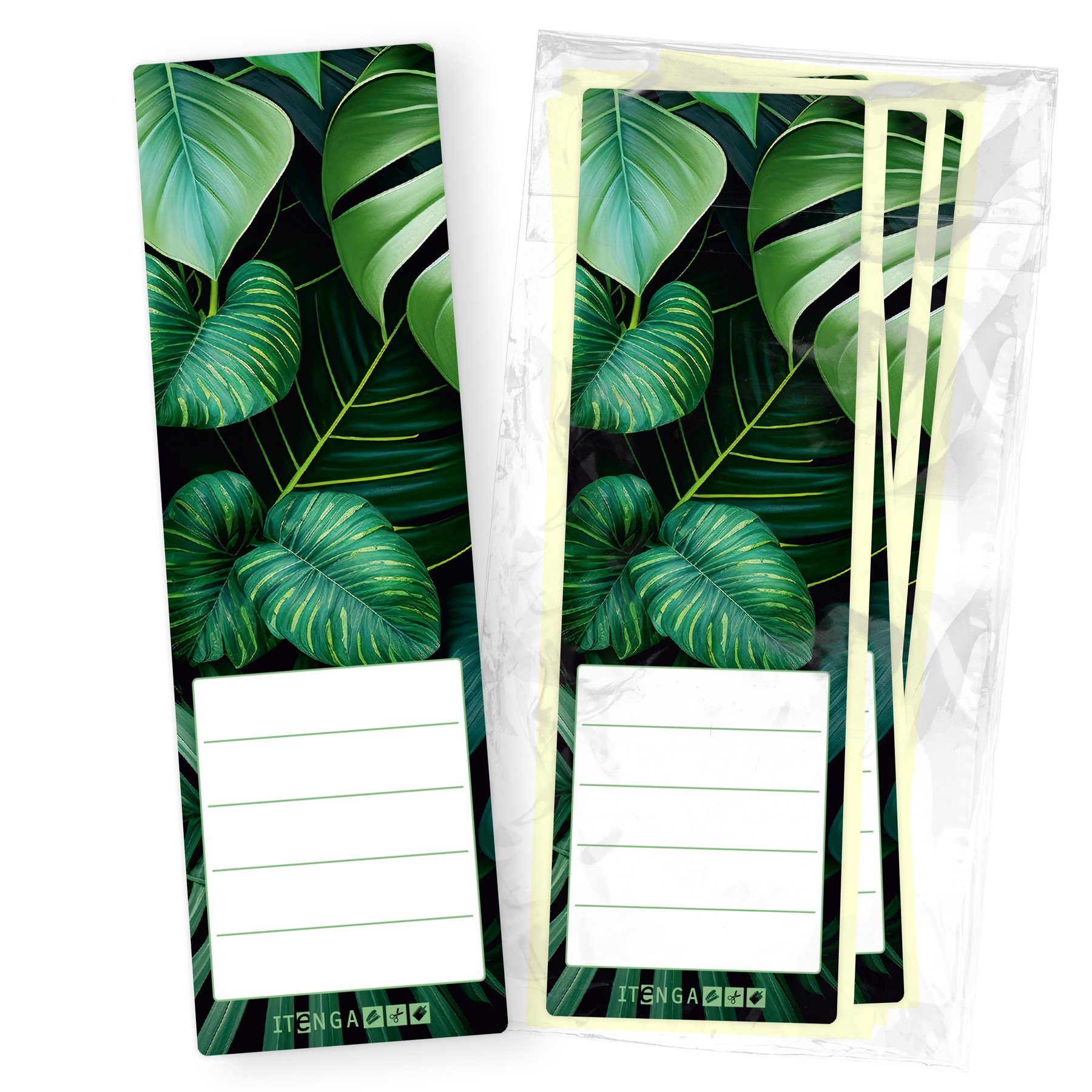 itenga Etiketten itenga 10er Set Ordneretiketten mit Motiv Dschungel Blätter - breit 6x