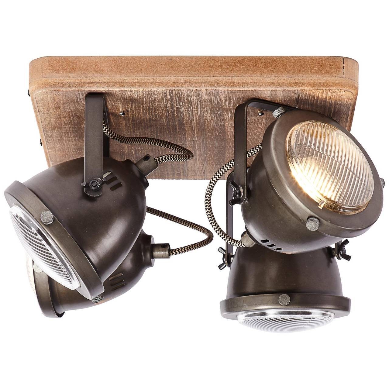 Wood Carmen 4x PAR51, GU10 Spotplatte Carmen burned Wandleuchte 4flg Lampe Wood, Brilliant steel/holz