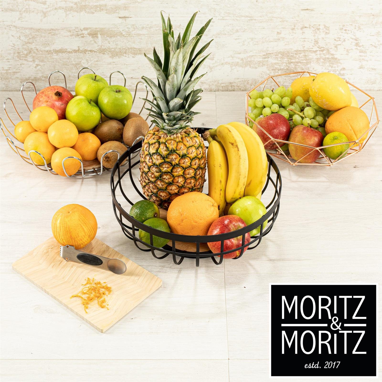 Obstschale Moritz Moments & Moritz Früchte, (25cm, & für Rund Obstkorb Moritz Moritz 2-tlg), Netz Brot gold, Gemüse und Korb Geschenke, Metall,