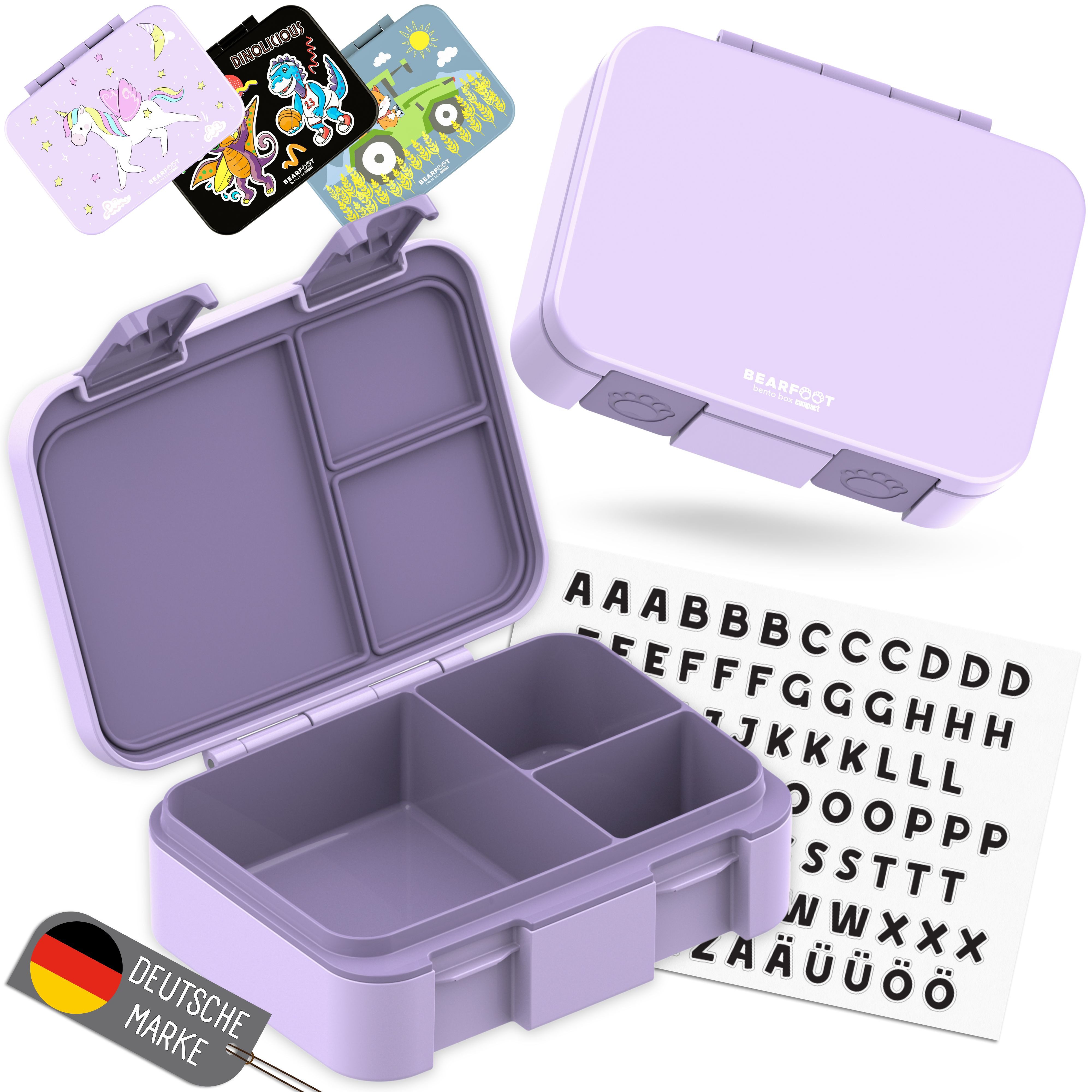 BEARFOOT Lunchbox Brotdose mit Fächern, leicht & auslaufsicher - lila, PP, ABS, Silikon, Kindergarten und Schule - Mädchen und Jungen, Vesperbox, Snackbox