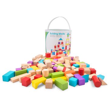 New Classic Toys® Spielwerkbank Holzbausteine bunt 100 Stück aus Holz Kinderspielzeug Holzspielzeug