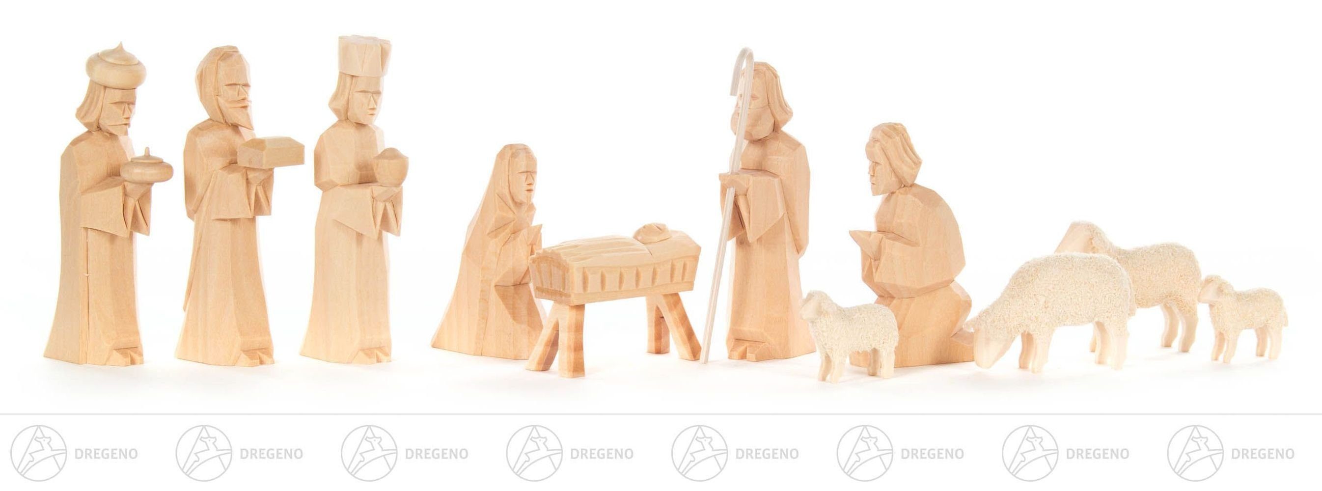 Dregeno Erzgebirge geschnitzt x und Weihnachtsfigur Krippefiguren Zubehör verschiedene der Christi Figuren Tiere Breite (11) natur Krippen und Geburt Hö