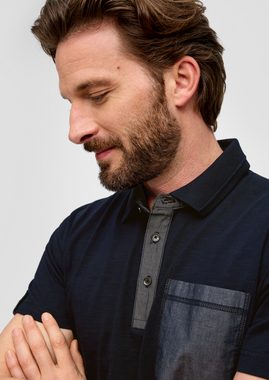 s.Oliver Kurzarmshirt Poloshirt mit Flammgarn-Struktur Kontrast-Details, Zierknopf