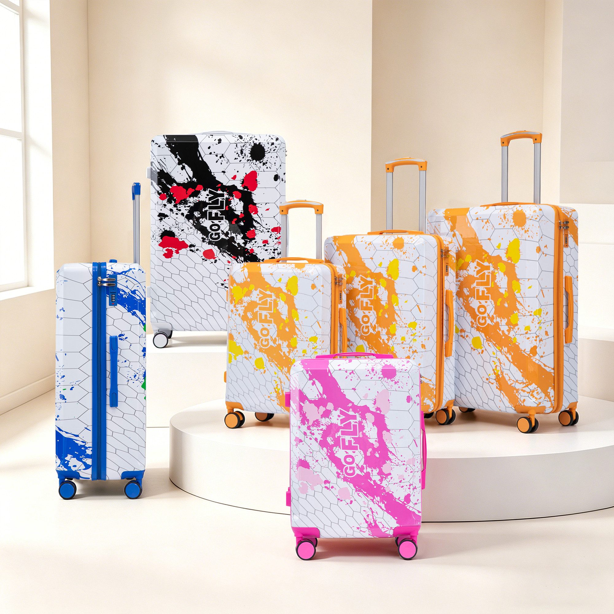 OKWISH Kofferset mit bedrucktem Muster und Zahlenschlos, 12 Rollen, (PC‑Spinner‑Rad‑Koffer, 1 tlg)