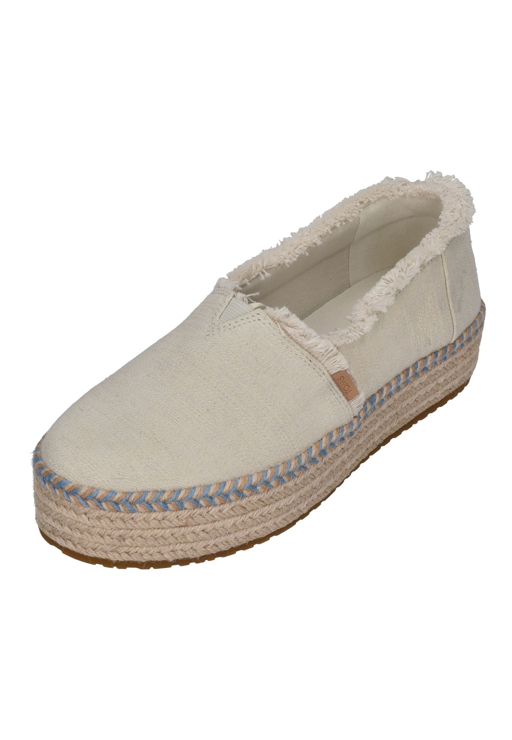 TOMS VALENCIA Espadrille White Onyx Textured Denim Fray