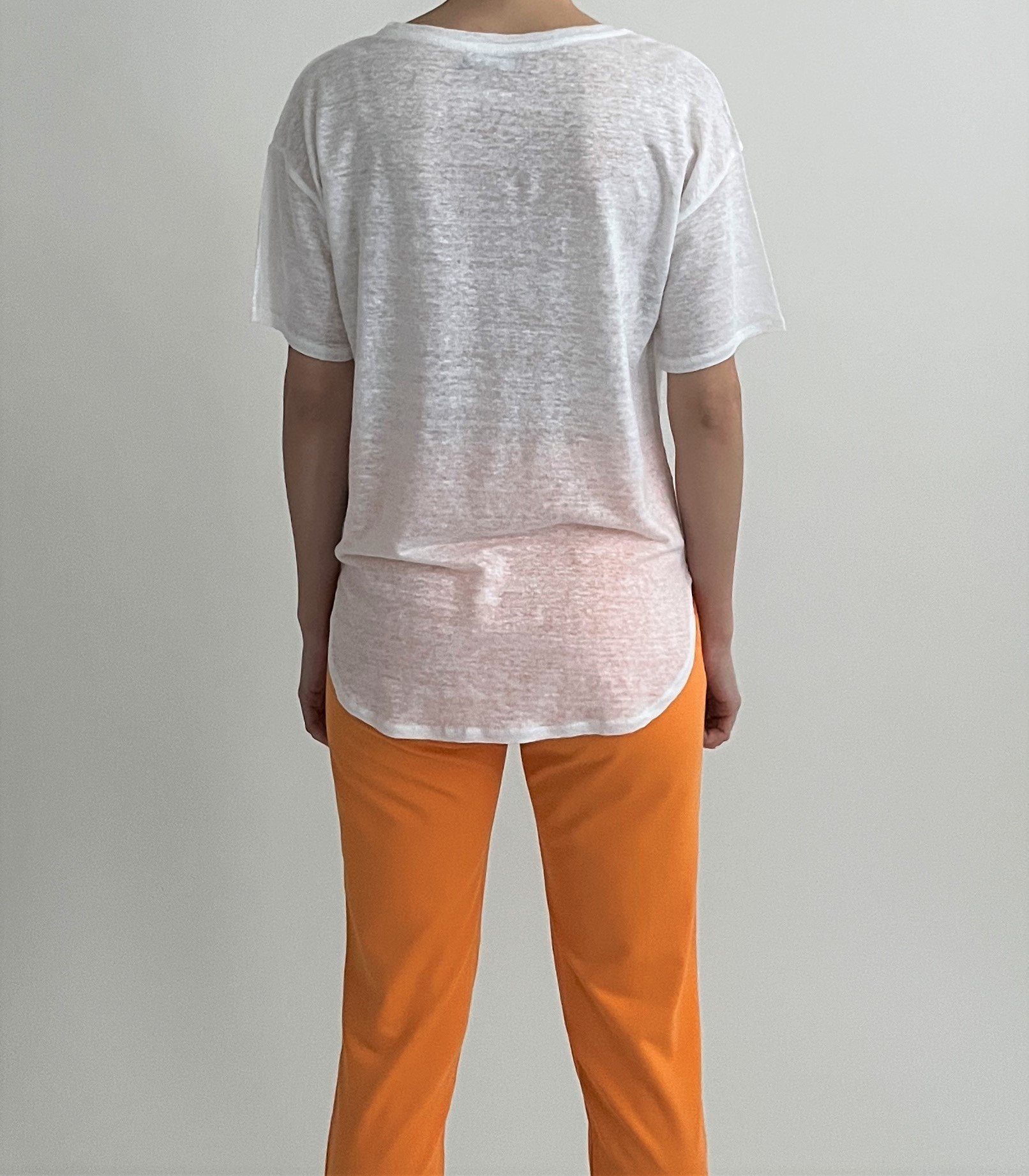 Zuckerwatte T-Shirt mit Rundhalsausschnitt aus Leinen 100% weiß