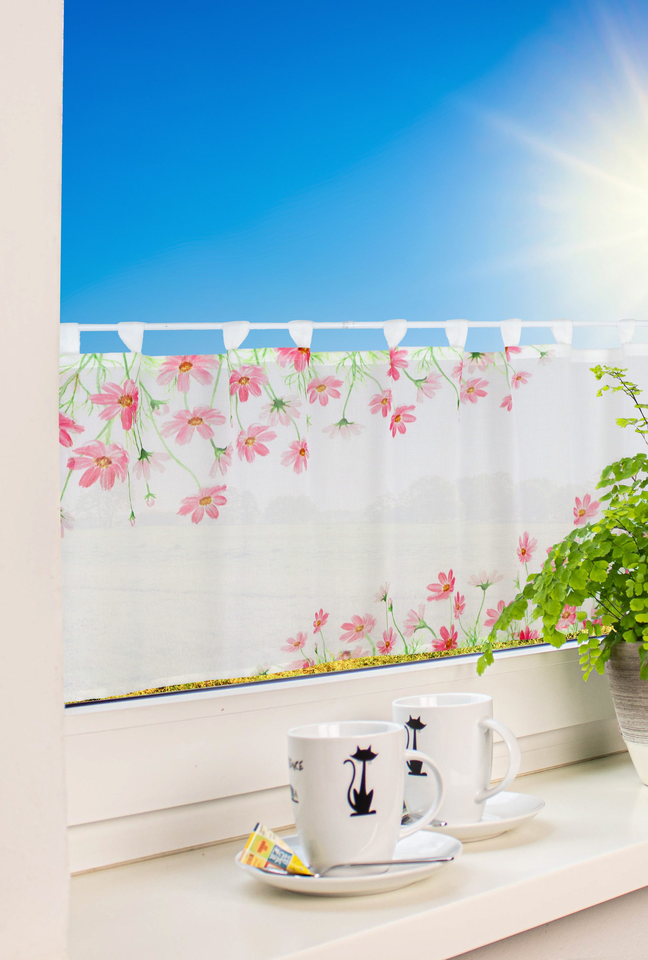 EXPERIENCE Scheibengardine Bistrogardine mit floralem Muster, 50x140 cm, halbtransparent, Schlaufen, halbtransparent