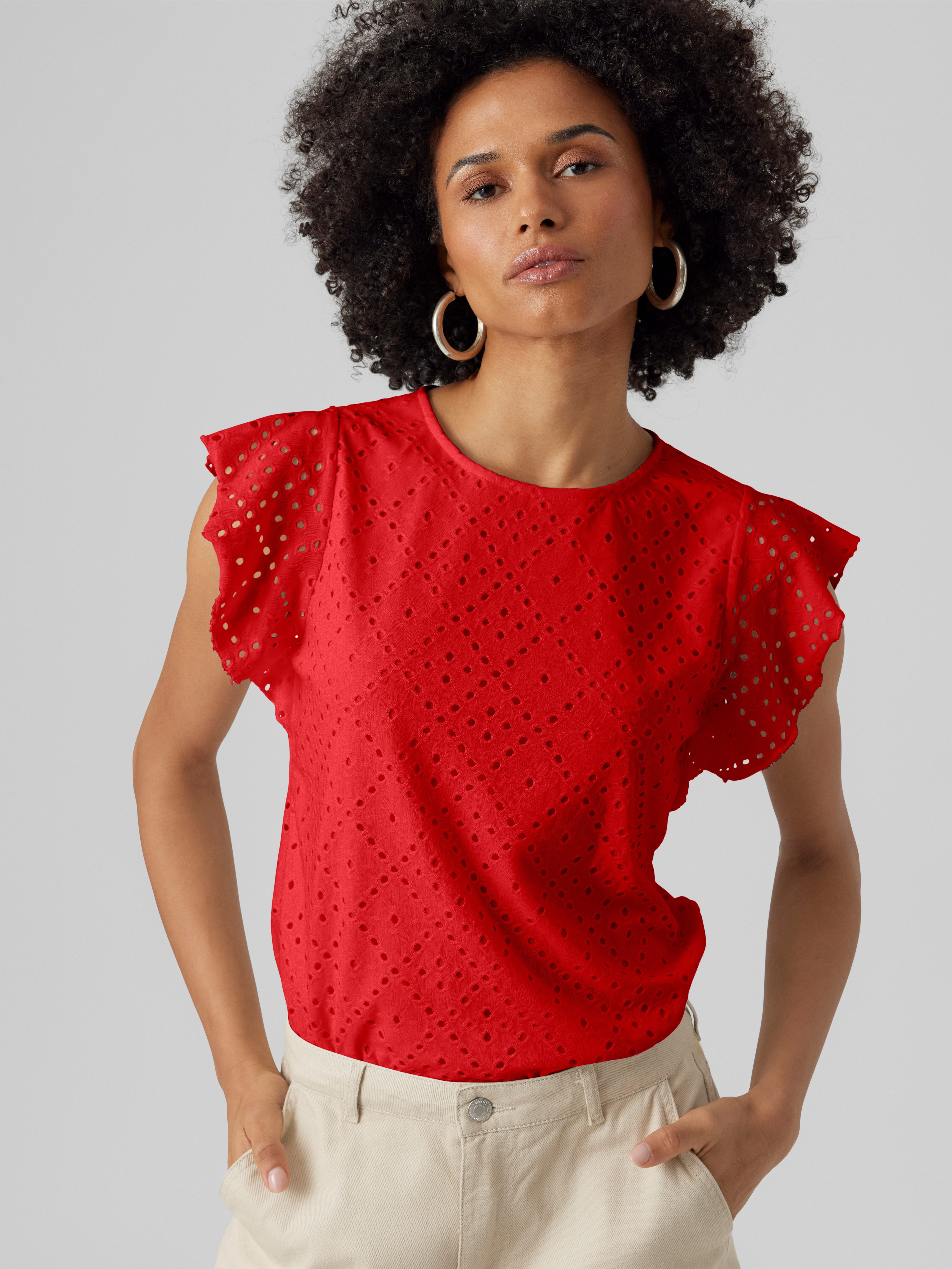 Vero Moda Rundhalsshirt VMTASSA SL FRILL günstig online kaufen
