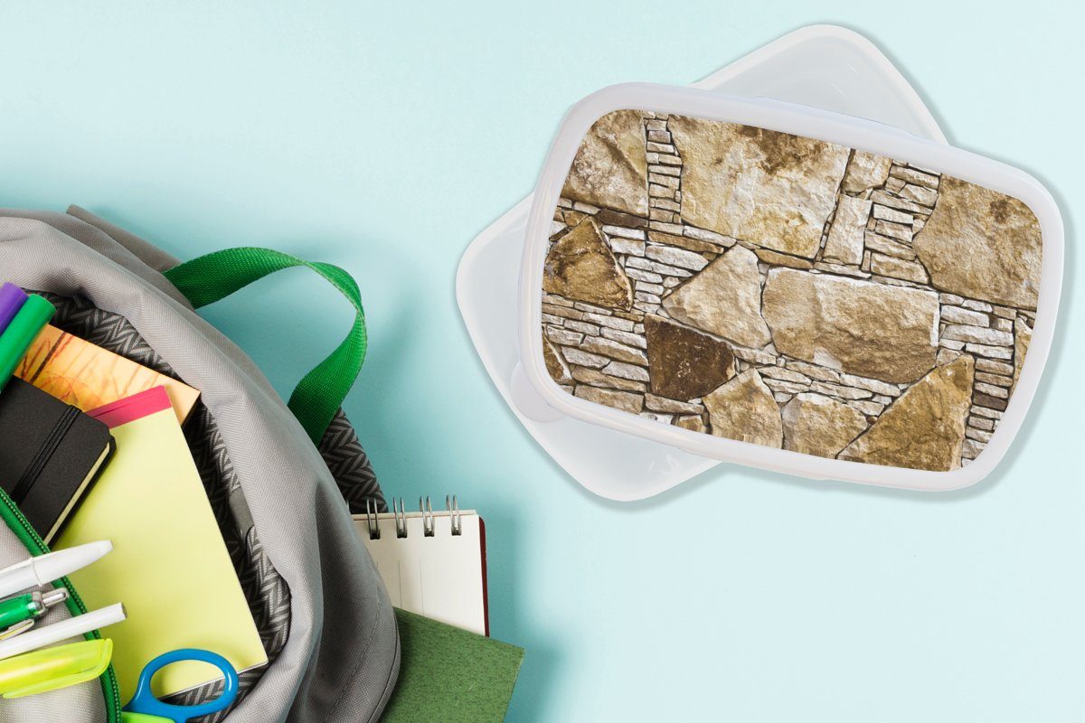 Mädchen für und weiß Jungs Lunchbox - Steine, (2-tlg), Kinder Kunststoff, Brotbox Brotdose, MuchoWow und Erwachsene, für Mauer Felsbrocken -