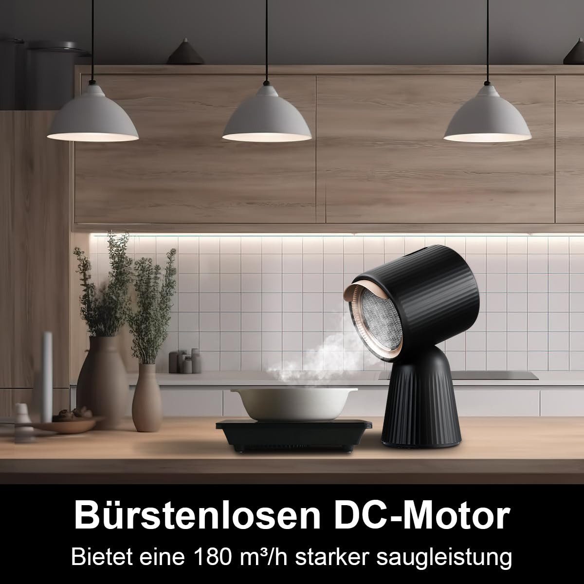 SNDOAS Absauganlage mobile Mini-Tischdunstabzugshaube Umluft, 180 m³/h, 3 Leistungsstufen, 24 W, (1-tlg), Kohlefilter-Rezirkulation, für Küche, Wohnung, Wohnmob – Bild 4 von 5
