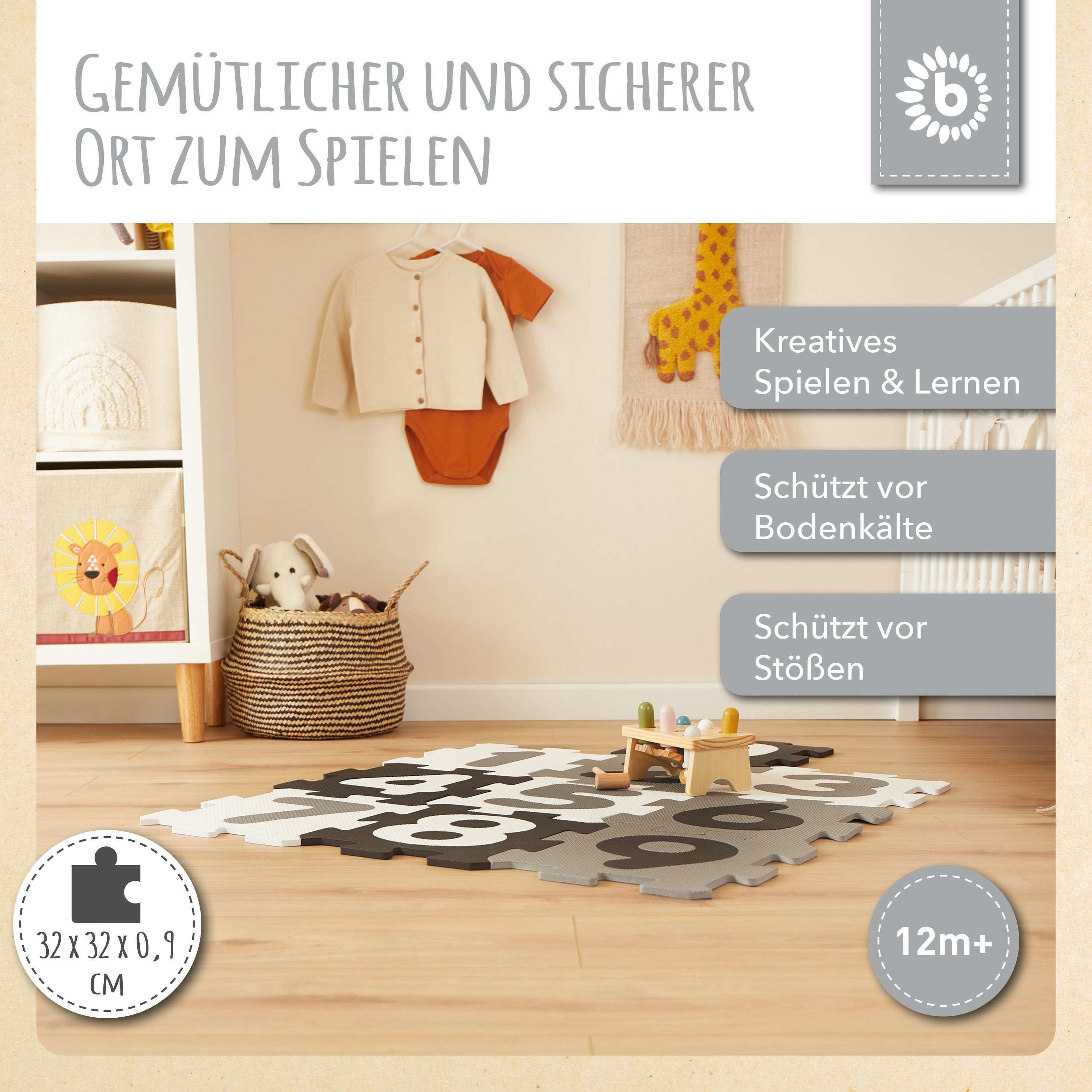BIECO Steckpuzzle Puzzlematte 26 tlg. Spielmatte Baby XXL Puzzle Buchstaben Lernen, Puzzleteile