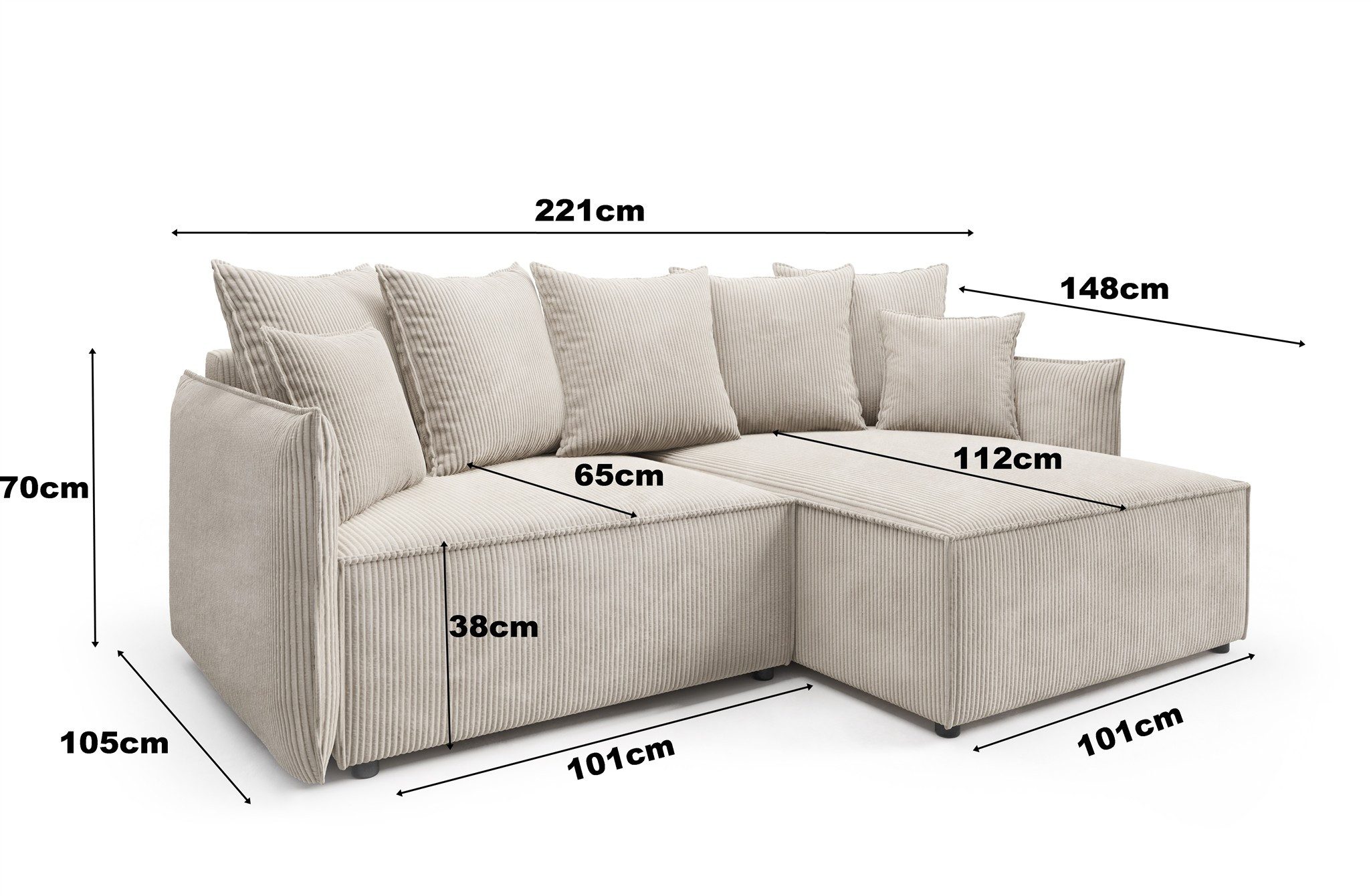 Fun Möbel Ecksofa Schlafsofa Sofa MINEA mit Ottomane in Stoff, Rundumbezug