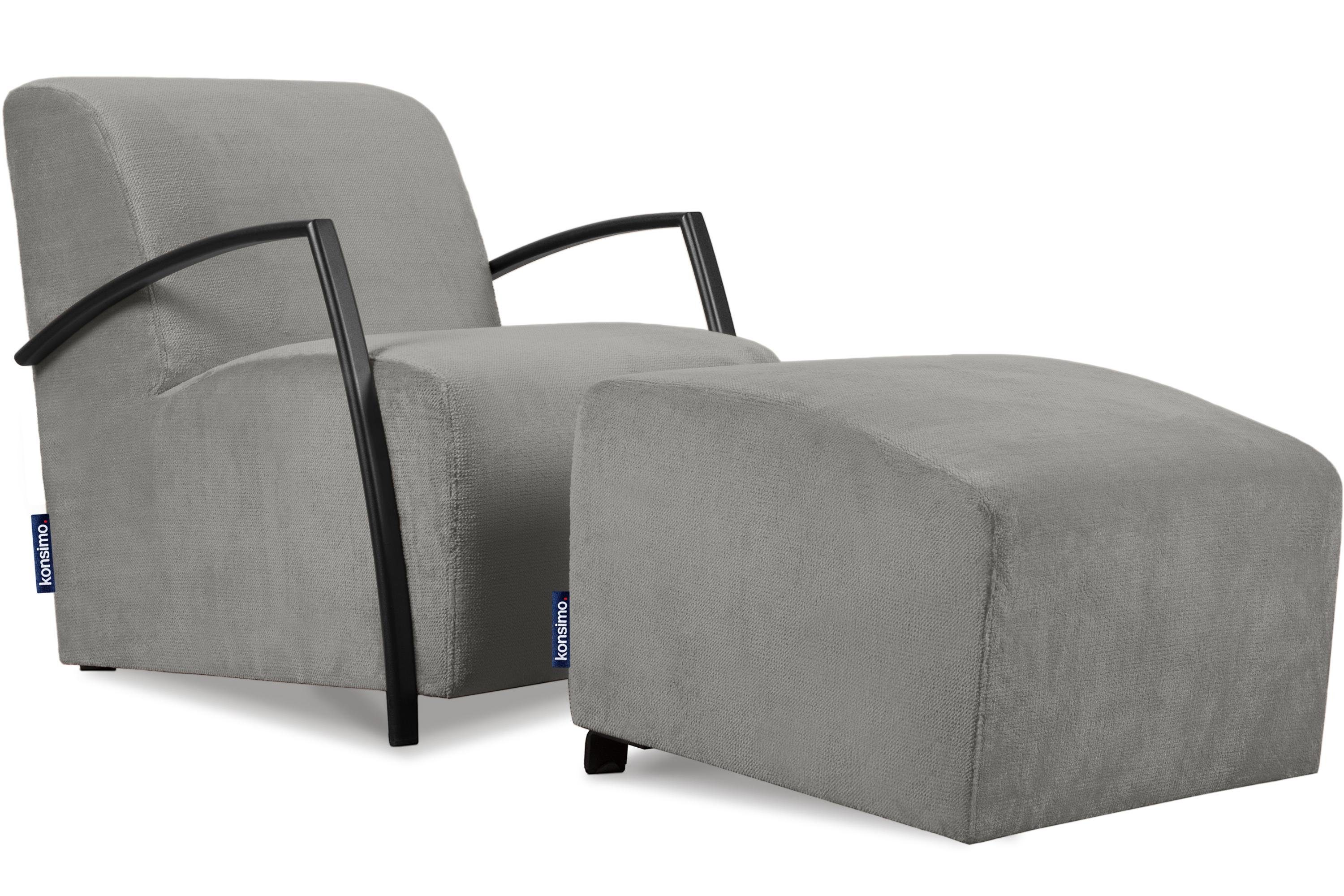| CARO Cocktailsessel Form Sessel Sitz, im mit ergonomische Hocker), mit bequemes mit grau Hocker Konsimo Sitzen grau Feder gewellter (Relaxsessel für