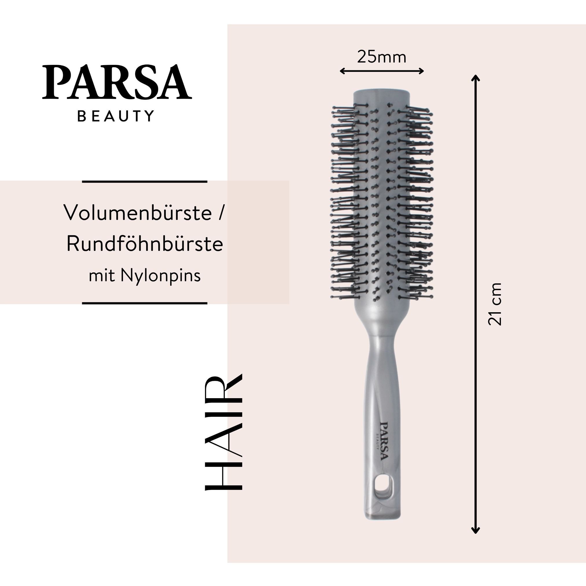 PARSA Beauty Haarbürste Essential Unicolor Rundföhnbürste (25 mm), Präzises Styling & Dynamisc