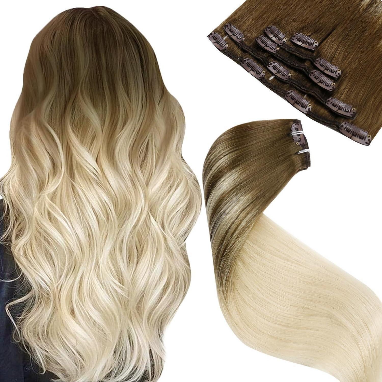 Echthaar-Extension Extensions Clip in Echthaar Remy Ombre Blond 80g 40cm-5PCS 2.7#ba8 59