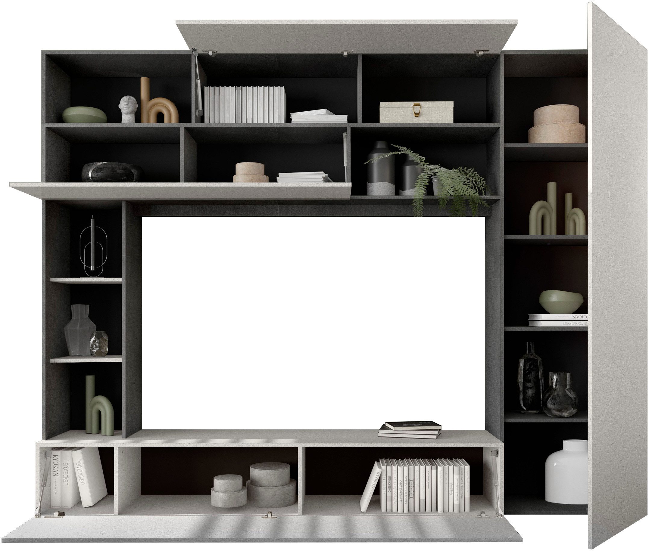 Home affaire Wohnwand PRATO, Breite 272 cm, Höhe 210 cm, Kompakt-Wohnwand, Mediawand, Schrankwand, moderne u. grifflose Optik, viel Stauraum