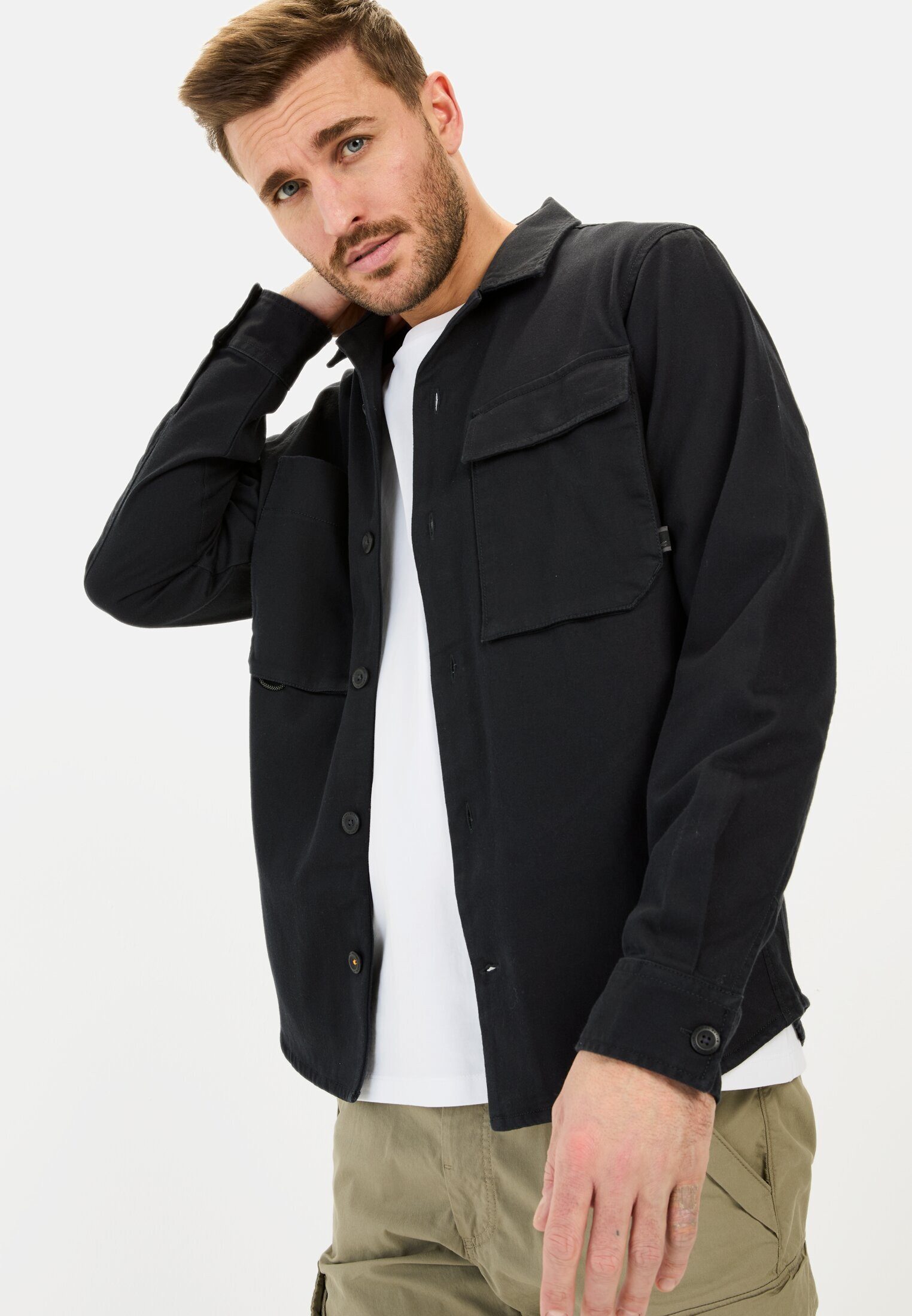 camel active Hemdjacke aus reiner Baumwolle Langarm Hemdblusenkragen Markenlogo