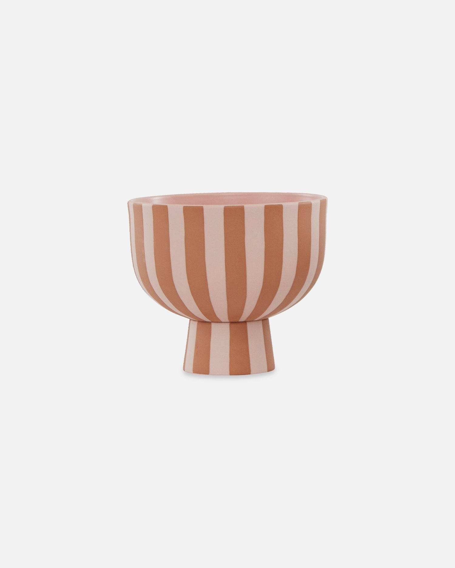 OYOY Dekoschüssel Toppu Bowl - Dekoschale Gestreift aus Keramik - Ø15 x H13 cm, Karamell/Rosa | Obstschalen