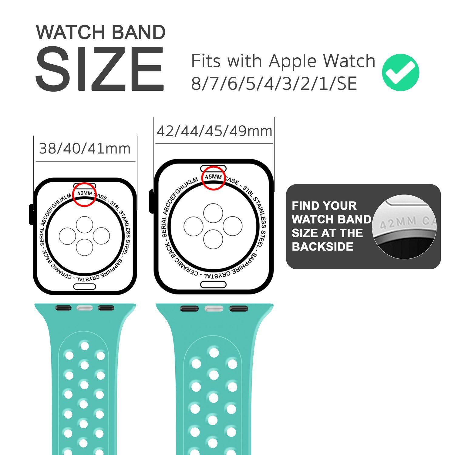 Nalia Smartwatch-Armband Apple Watch Ersatzband für Mint / Atmungsaktiv Gelochtes Uhr Fitness Silikon 42mm/44mm/45mm/49mm, Sport 