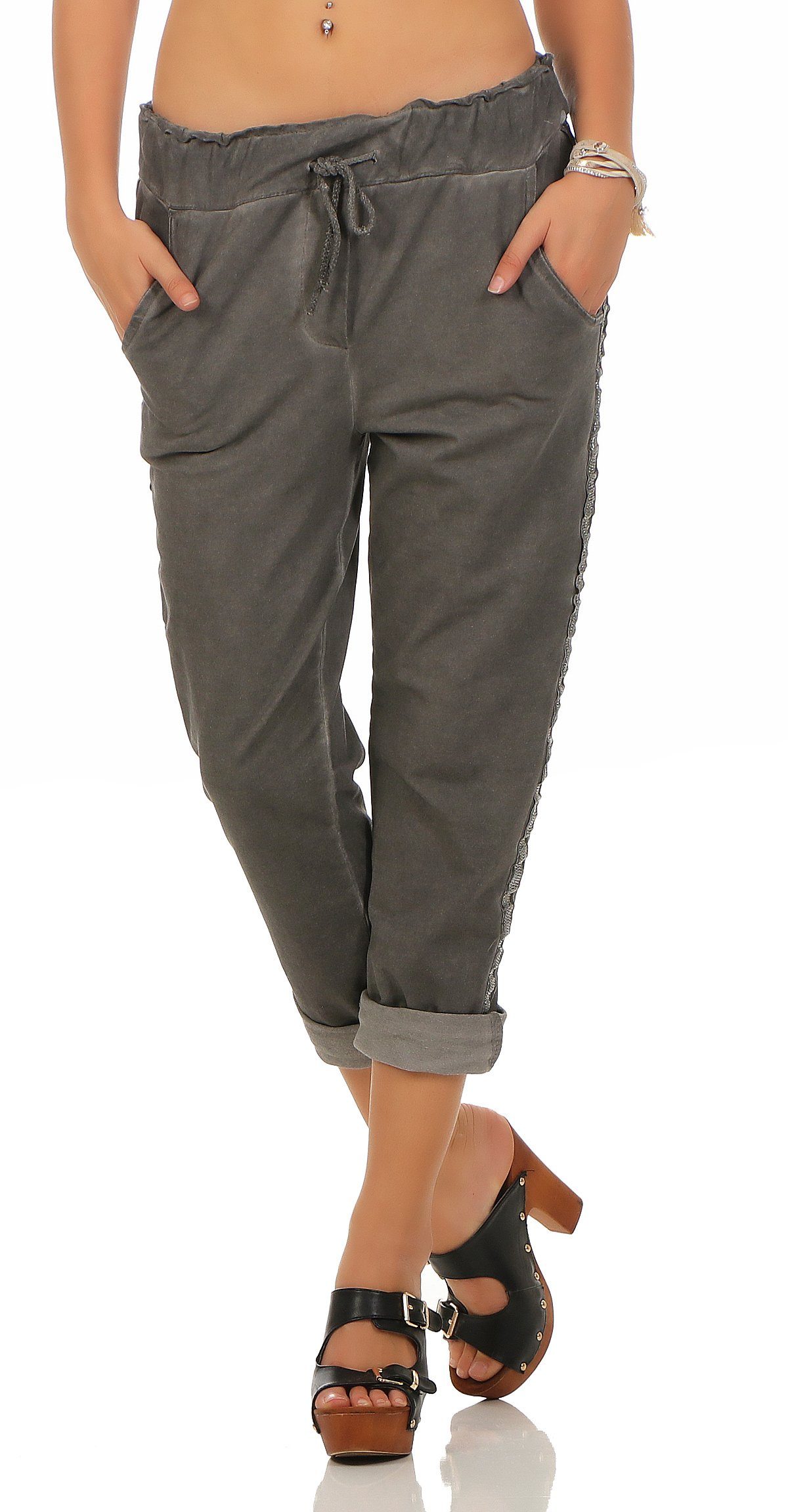 Mississhop Jogginghose Damen Baumwollhose seitlichen Glitzerstreifen günstig online kaufen