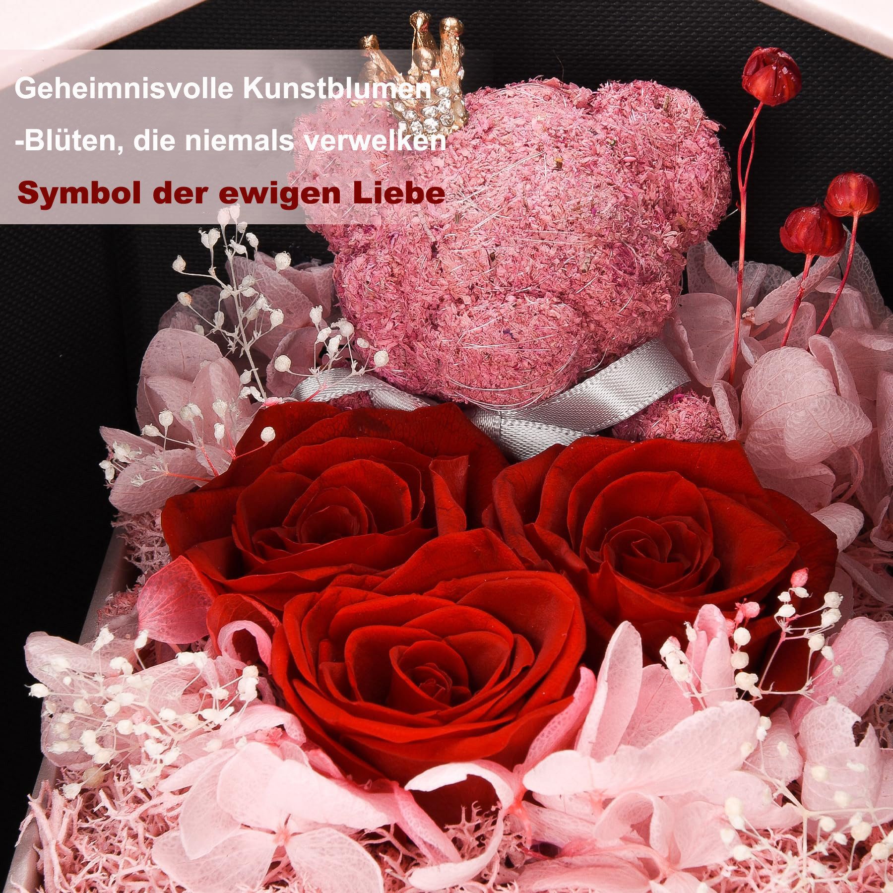Bextsrack Schmuckset Ewige Rose mit Herz-Halskette – Konservierte Rose in Geschenkbox (1-tlg), Schmuckgeschenk für Sie – ideal zu Weihnachten & Valentinstag – Bild 5 von 5