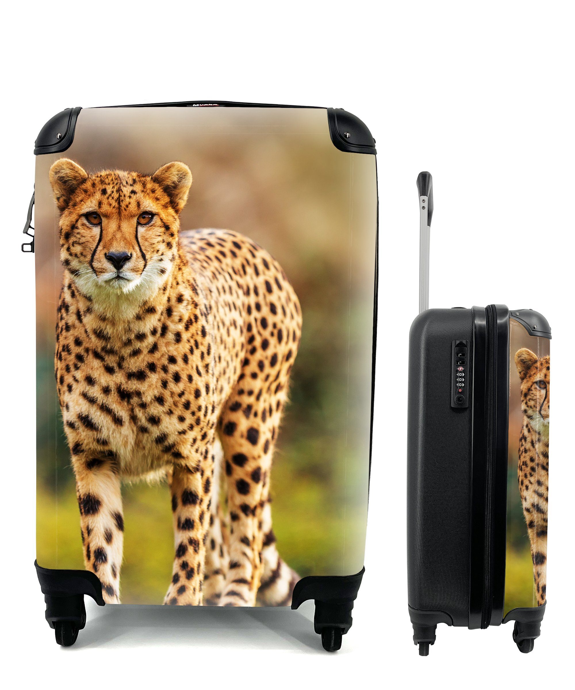 MuchoWow Natur, Handgepäckkoffer Rollen, Ferien, rollen, Leopard Handgepäck - Reisekoffer 4 - für mit Reisetasche Wildtiere Gras Trolley, -