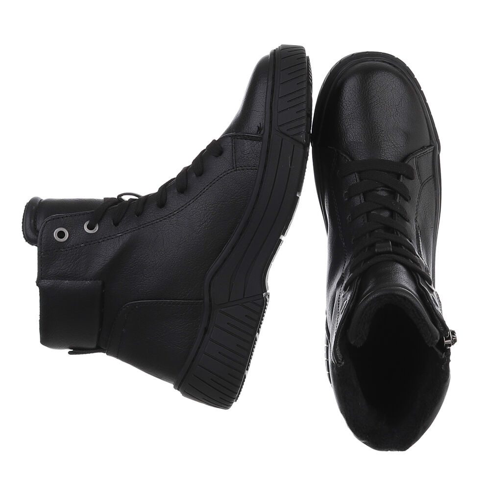 Ital-Design Damen Halbschuh mit Reißverschluss und Schnürung Schnürstiefelette (90598702) Flach Stiefeletten in Schwarz