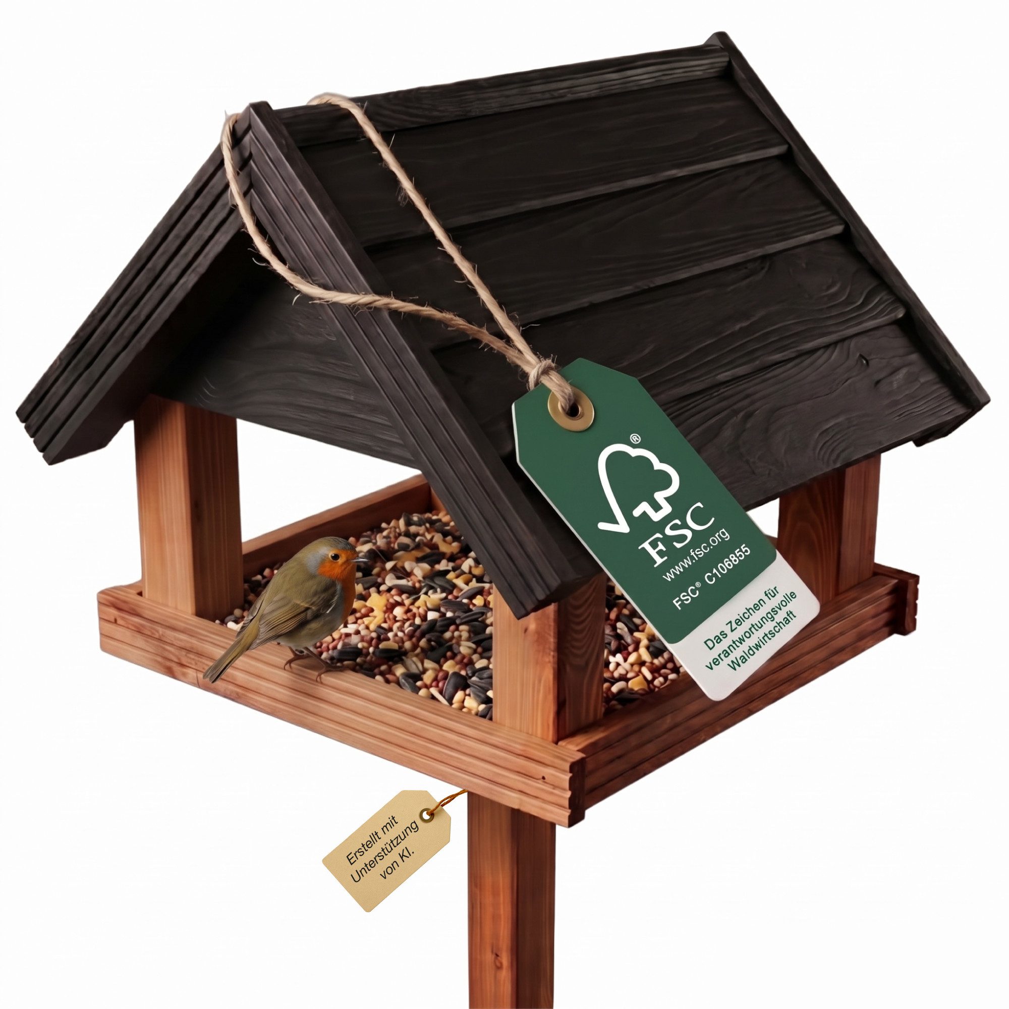 Falinko Vogelhaus Premium Vogelfutterhaus mit Ständer aus Holz – FSC®-zertifiziert, 151 cm Großes Vogelhaus stehend für Vögel – wetterfeste Futterstation