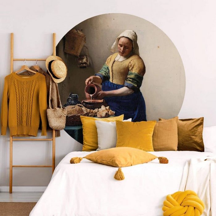 K&L Wall Art Fototapete Fototapete Vermeer Kunstdruck Milchkrug Gemälde Vliestapete Rund Barock Kunstdruck Tapete