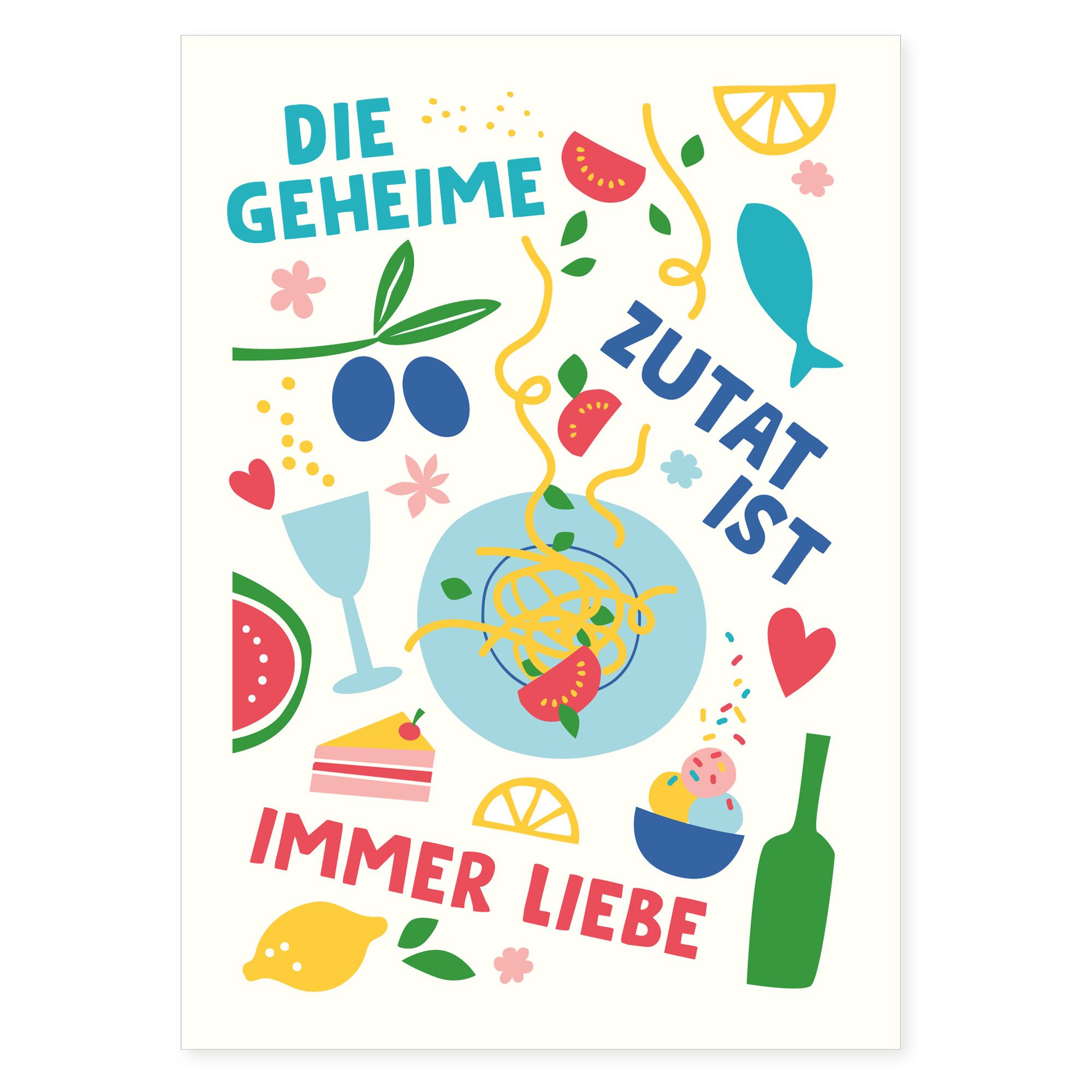 Bow & Hummingbird Postkarte Postkarte "Die geheime Zutat ist immer Liebe" aus Recyclingpapier