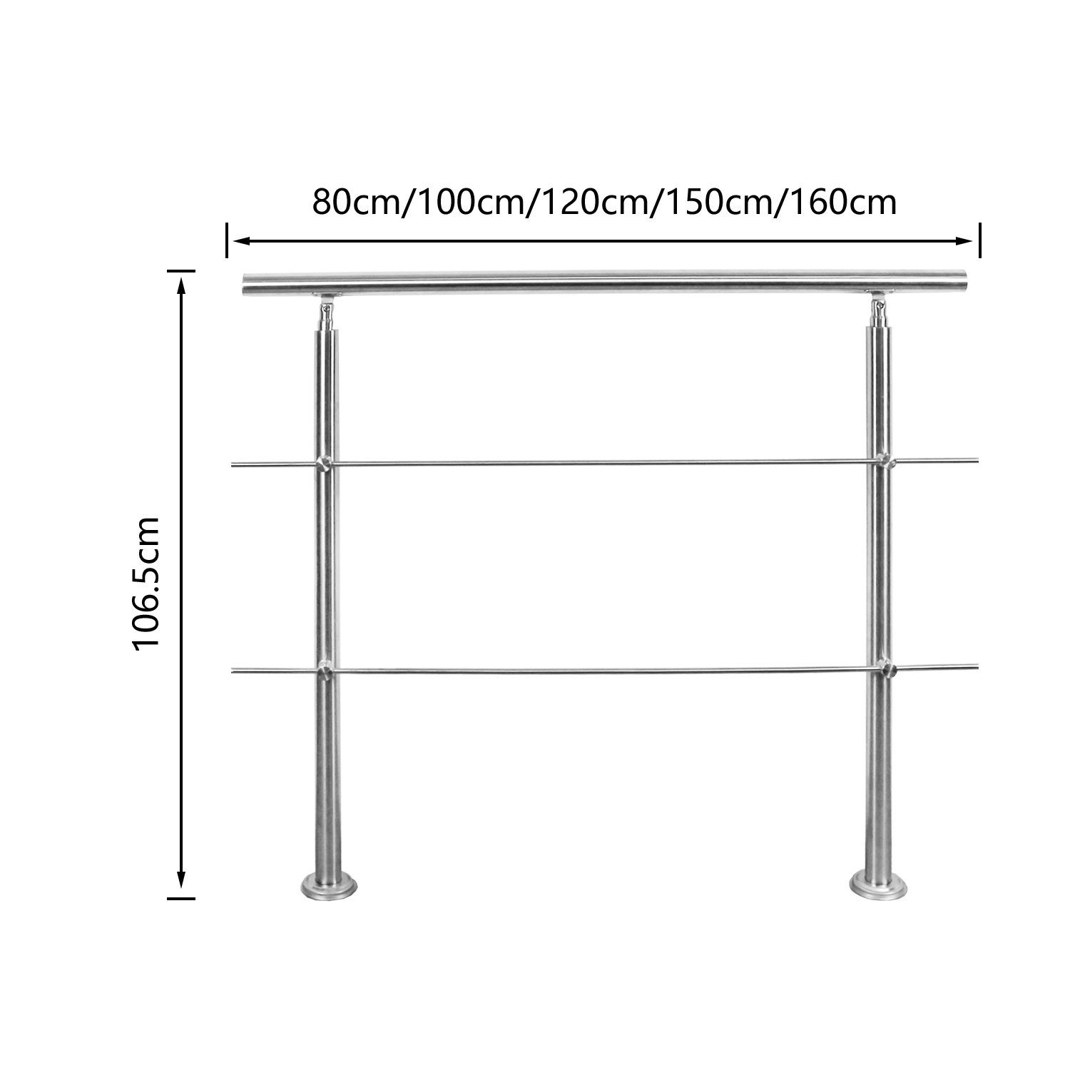 Clanmacy Treppengeländer Edelstahl Ø 42mm für Innen&Außen Treppenhaus 80 -160cm 0-5 Querstäbe, 80 cm Länge, mit 2 Pfosten, für Brüstung Balkon Garten