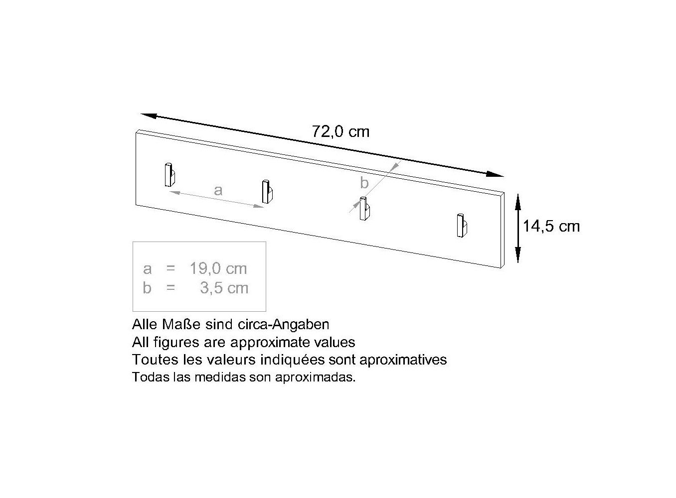 Vladon Garderobenpaneel Linea V2 (Wandgarderobe, mit 4 Kleiderhaken), Eiche Natur (72 x 14,5 x 3,5 cm) – Bild 5 von 5