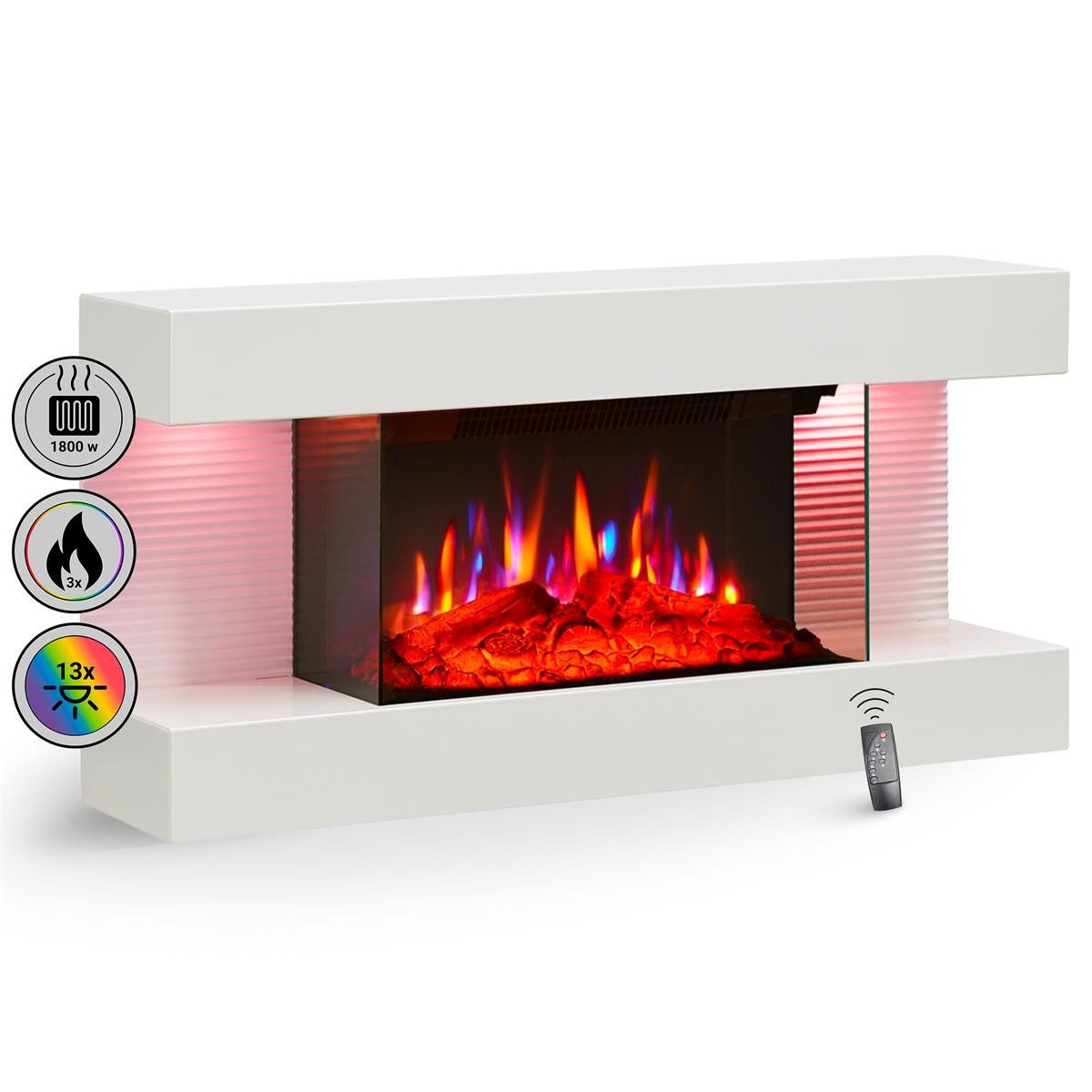 Balderia Elektrokamin Elektrokamin BALDERIA Ida – Wandkamin - Weiss, 3D Flammeneffekt, Fernbedienung, Timer, Thermostat - Weiß