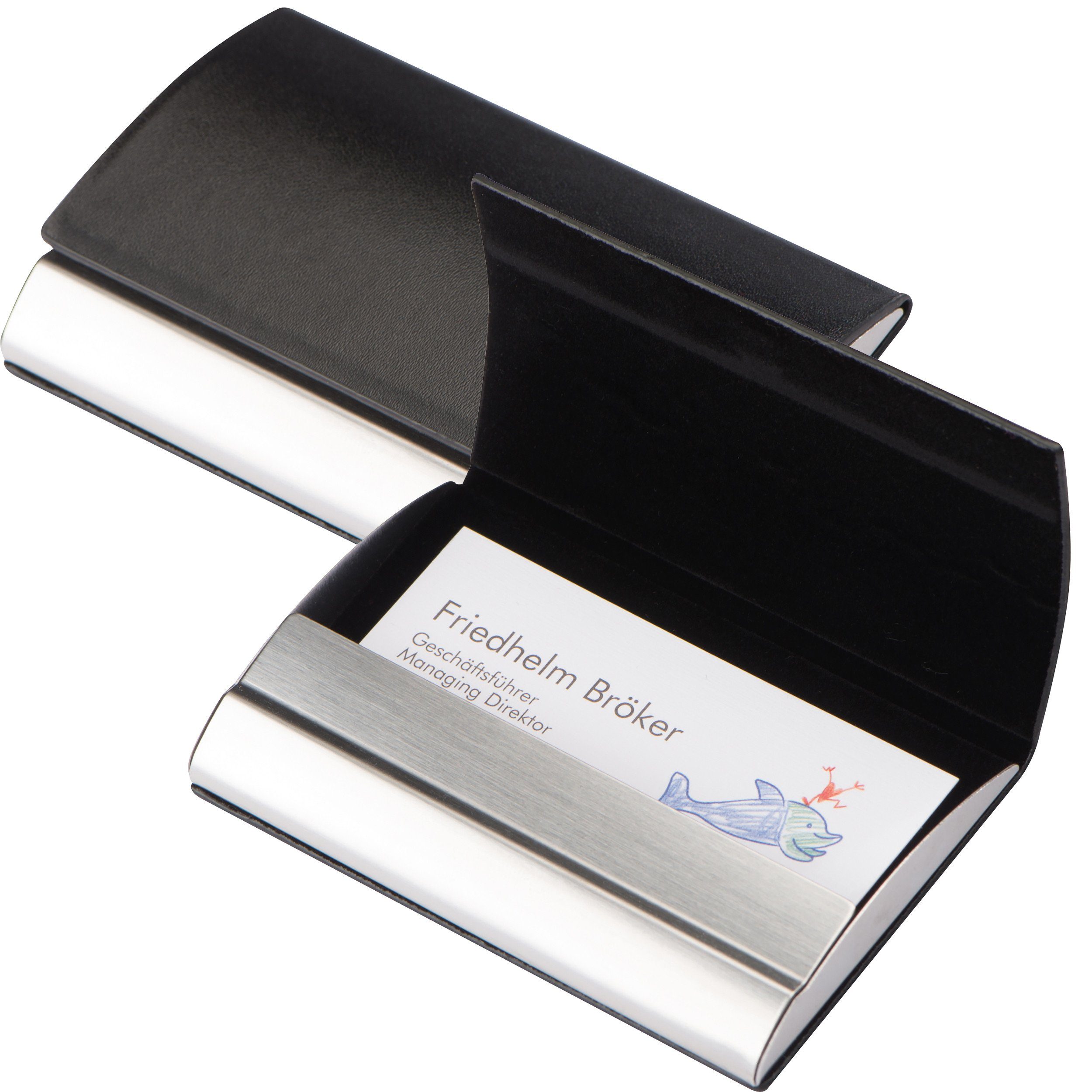 Easy Gifts Visitenkarten Visitenkartenetui aus Metall mit Kunstlederbezug und Magnetverschluß