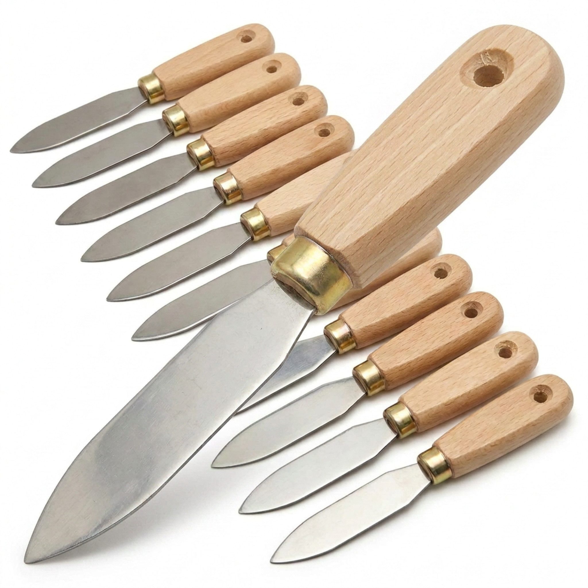 varivendo Universalschaber Kittmesser Set 12 Stück 175mm Weißbuchengriff Farbschaber Glasschaber Kittmesser Kitt Glasermesser