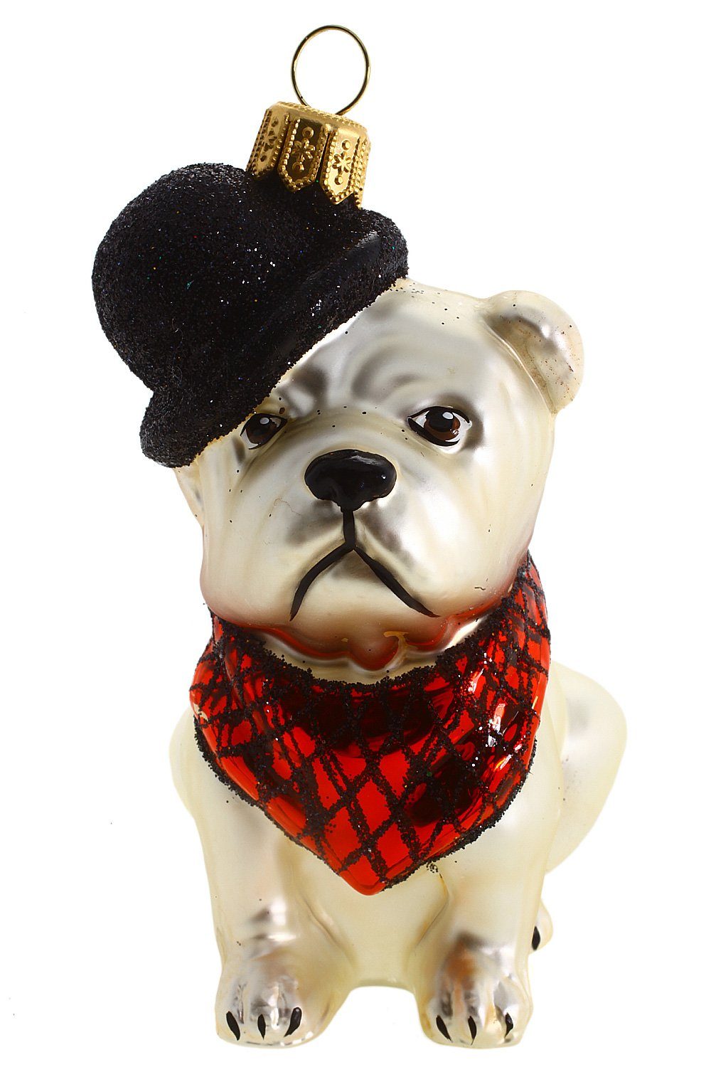 Hamburger Weihnachtskontor Christbaumschmuck Französische Bulldog in Bowler, Dekohänger - mundgeblasen - handdekoriert