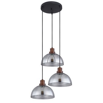 etc-shop Pendelleuchte, Leuchtmittel nicht inklusive, Hängelampe Holzlampe 3 flammig Glasschirm Pendelleuchte Hängeleuchte