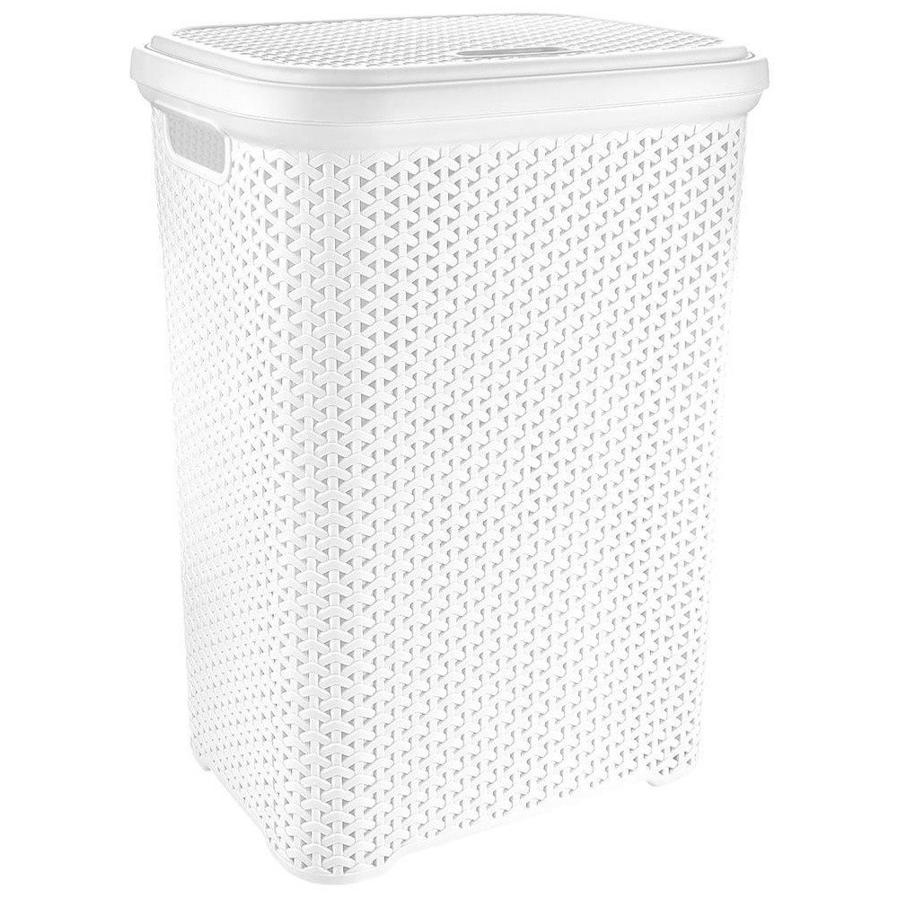 Orion Group Wäschetonne Mit Deckel in Weiß aus Kunststoff für das Badezimmer 55L (1 St), mit Griffen mit Rattanoptik