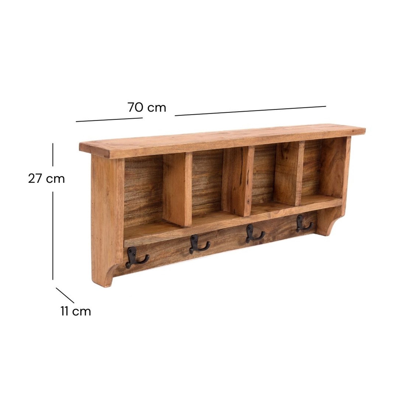DESIGN DELIGHTS Wandgarderobe RUSTIKALE WANDGARDEROBE mit Fächern "VINTAGE 70", 70x27x11cm(BxHxT)